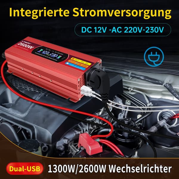 Effektomvandlare, 1500W/2000W/2600W toppkraft, effektiv DC till AC-konvertering,1500W topp svart