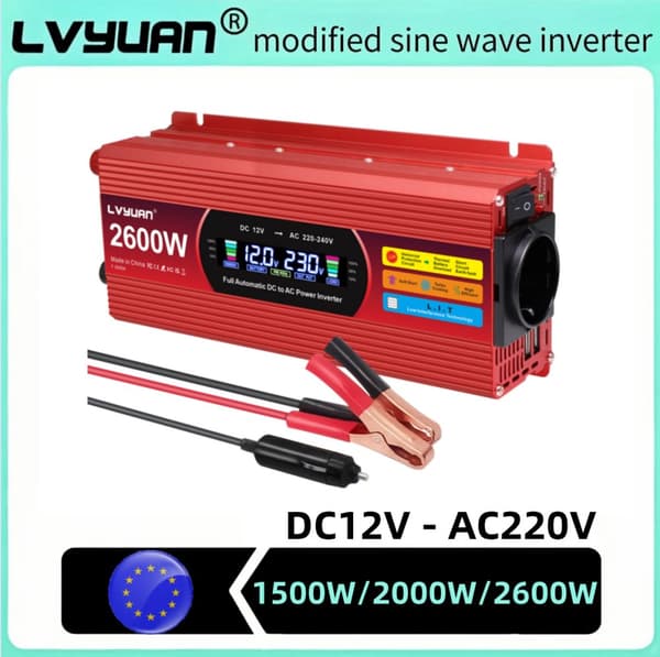 Effektomvandlare, 1500W/2000W/2600W toppkraft, effektiv DC till AC-konvertering,1500W topp svart