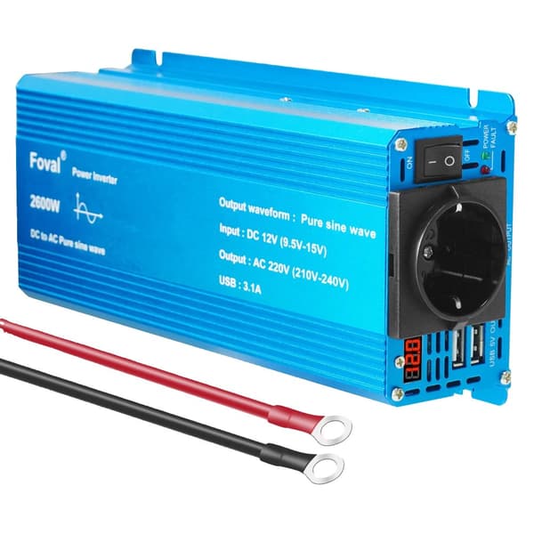 Strømomformer, 1000W-2600W spidseffekt, ren sinuskurveudgang,12V 220V 2600W
