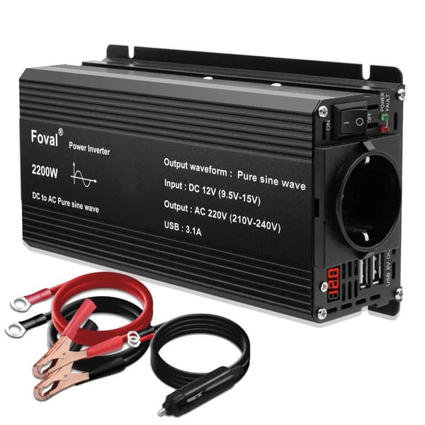 Strømomformer, 1000W-2600W spidseffekt, ren sinuskurveudgang,12V 220V 2200W