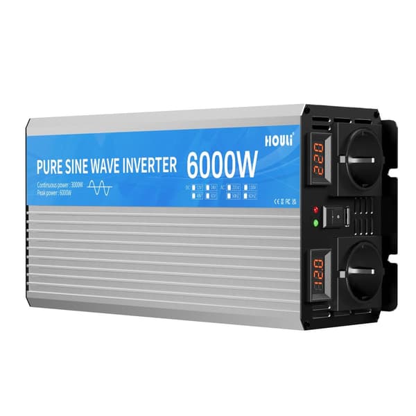 HOULI Puhdas Sinimuotoinen Invertteri, Jatkuva Teho 2000W-6000W, Syöttö 12V/24V,6000W-12V-220V