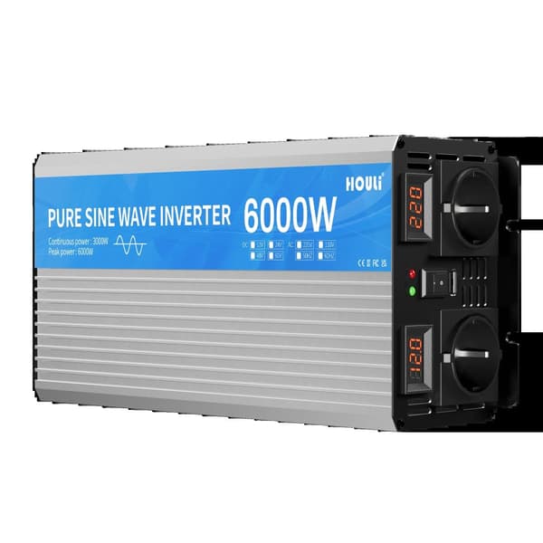 HOULI Puhdas Sinimuotoinen Invertteri, Jatkuva Teho 2000W-6000W, Syöttö 12V/24V,6000W-12V-220V