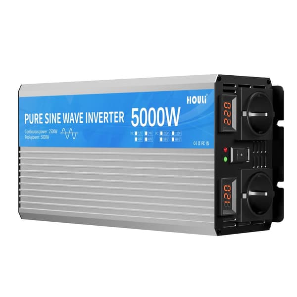HOULI Puhdas Sinimuotoinen Invertteri, Jatkuva Teho 2000W-6000W, Syöttö 12V/24V,5000W-12V-220V