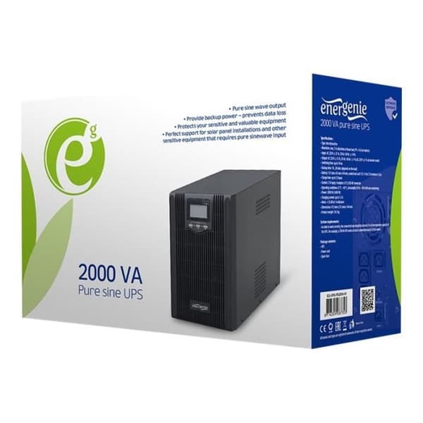 Gembird EG-UPS-PS2000-01 Power Inverter AC 220V 1600 Watt 2000VA 9Ah USB-utgångskontakter: 4 svarta