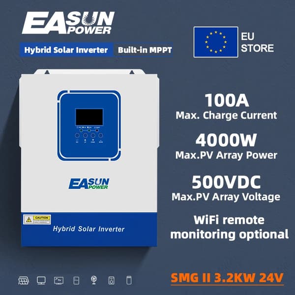 Hybrid sol inverter, 3000W effekt, 80A ladestøm,SMG-II-3.2K-WIFI