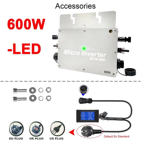 Aurinkomikroinvertteri, 600W Teho, IP65 Vesitiivis Suunnittelu,WVC-600W LCD-näytöllä, 180-260VAC, 22-50V