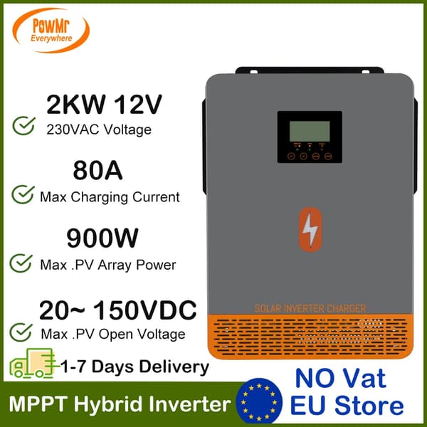 Solcelleinverter, 3,2 kW effekt, 80A ladestøm,POW 2KW