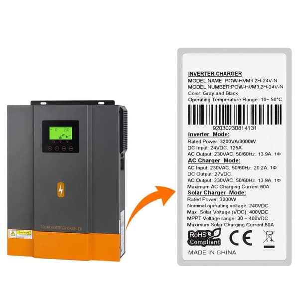 Hybrid Solar Inverter, 3200W Teho, MPPT Aurinkolataus,3200W 24V