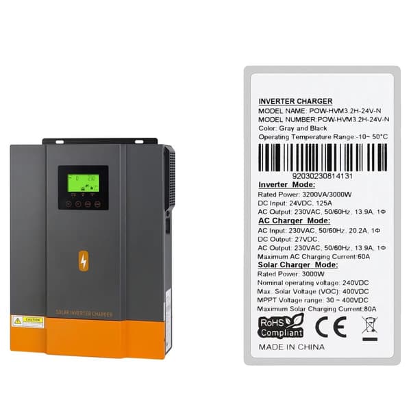 Hybrid Solar Inverter, 3200W Teho, MPPT Aurinkolataus,3200W 24V