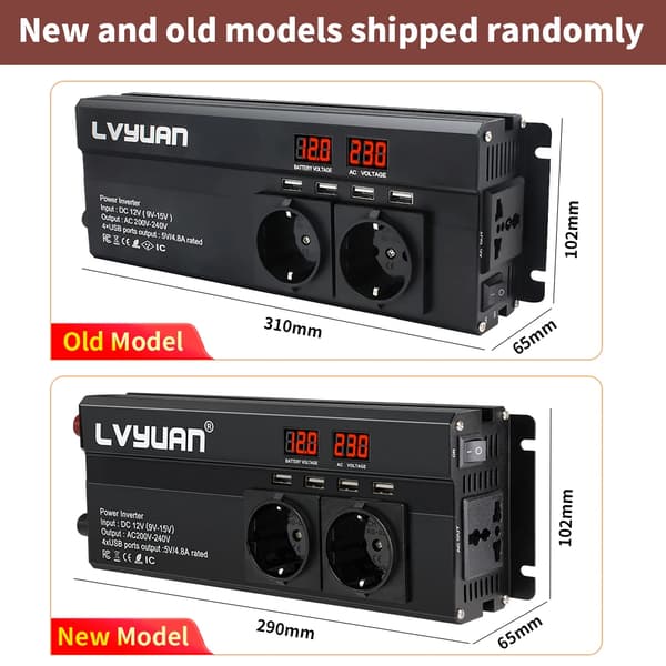 Effektomvandlare, 6000W topputgång, 1300W kontinuerlig effekt,EU 12V Svart 50hz