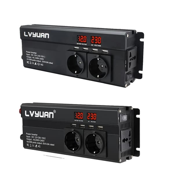 Effektomvandlare, 6000W topputgång, 1300W kontinuerlig effekt,EU 12V Svart 50hz