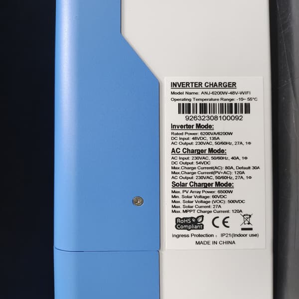 Hybrid sol inverter, 6500VA nominell effekt, 120A MPPT laddningsregulator,ANJ-6200W-48V, 220-240V, 48V