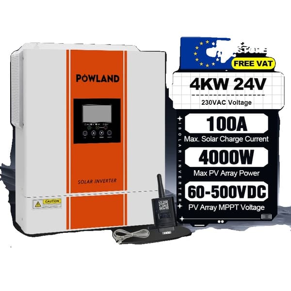 Powland 4KW Hybrid Aurinkosäädin, Sisäänrakennettu 100A MPPT, Puhtaan Sinimuotoisen Aallon Ulostulo,220-240V, SMG-II-4K-24V