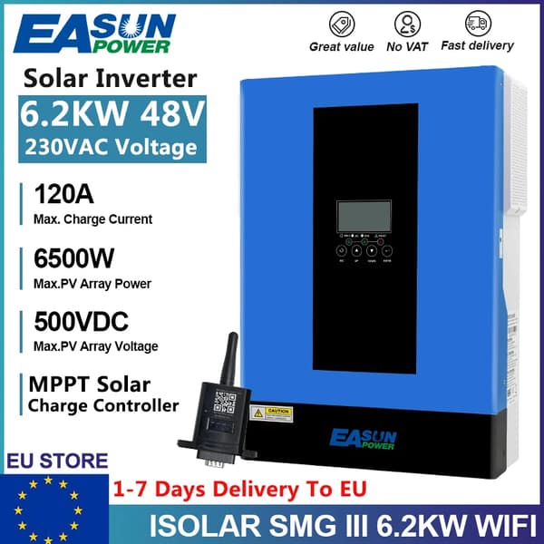 Hybrid sol inverter, 3,2 kW till 6,2 kW kapacitet, MPPT solcells laddningsregulator,SMG-III-6.2KW-48V-WIFI