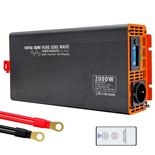 DATOUBOSS Ren Sinusvåg Växelriktare, 2000W Kontinuerlig Effekt, Multifunktionell LCD-skärm,48V, 220-240V 50HZ, EU Inverter 2000W