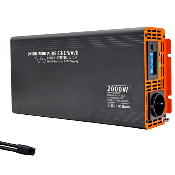DATOUBOSS Ren Sinusvåg Växelriktare, 2000W Kontinuerlig Effekt, Multifunktionell LCD-skärm,48V, 220-240V 50HZ, EU Inverter 2000W