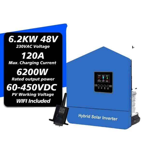 Hybrid Solar Inverter, 2KW - 6.2KW kapasiteetti, jopa 120A latausvirta,SMH III 6.2KW-WIFI