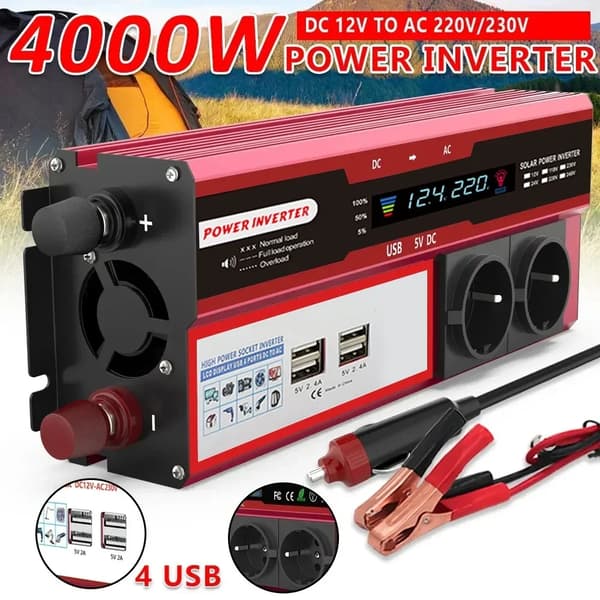 Strømomformer, 4000W/3000W effektudgang, 4 USB-porte,4000W