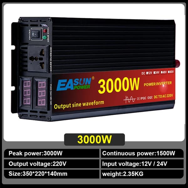 Ren Sinuskurve Strømomformer, 3000W Spidseffekt, 1500W Kontinuerlig Effekt,12V, 3000W