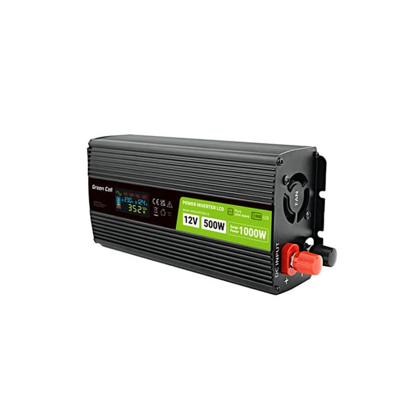 GreenCell-PowerInverterspændingsomformermedLCD-skærm12Vtil230V500W/1000WRensinusbølge Sort