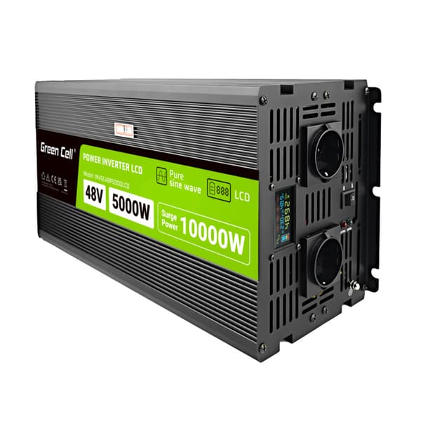 Green Cell - PowerInverter spændingsomformer med LCD-skærm 48V til 230V 5000W/10000W Ren sinusbølge Sort