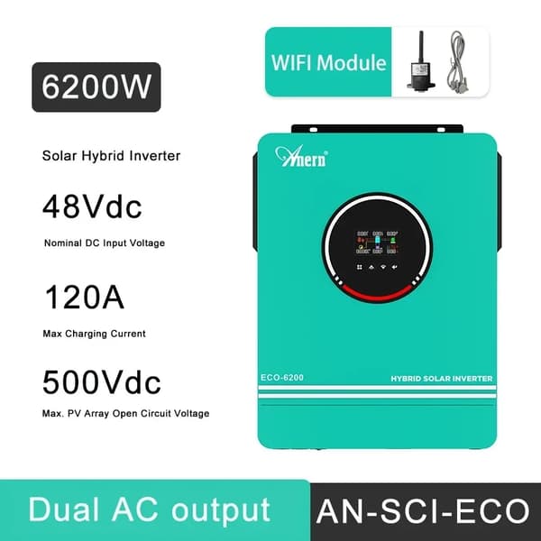 Fotovoltaisk Hybrid Inverter, Dobbelt Output, MPPT Teknologi,MED WIFI, 220-240V, ECO 6200W 48V