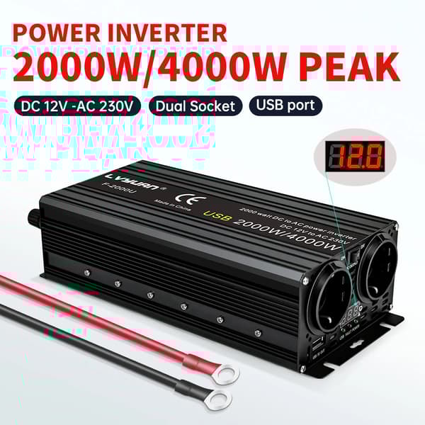Ren sinuskurve inverter, 4000W spidseffekt, USB-udgang 5V-2A,M4000W-12V-220V