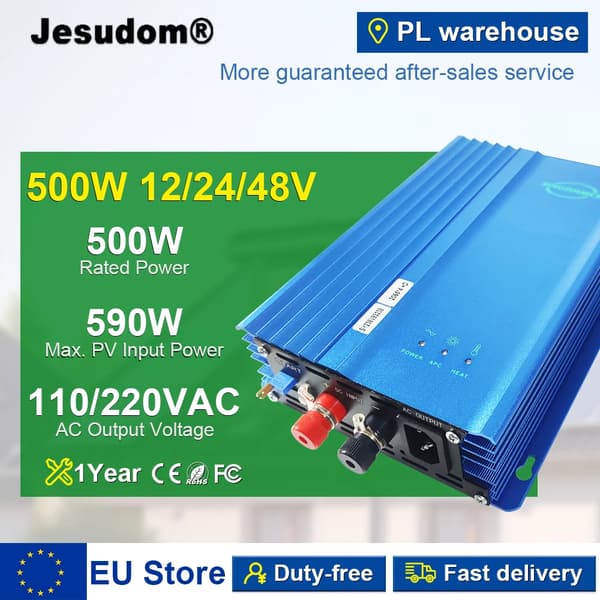 600W Nettilknyttet inverter, høj outputydelse, ren sinuskurveudgang,PV26-45V(24V BAT), 220-240Vac, 500W