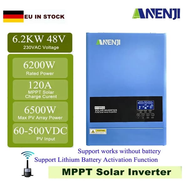 Hybrid sol inverter, 4000W nominel effekt, 100A solopladningsstrøm,ANJ-6200W-48V