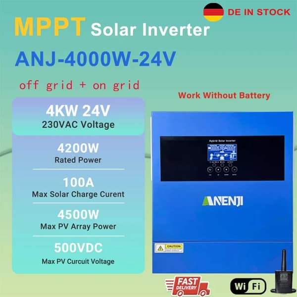 Hybrid sol inverter, 6,2 kW udgangseffekt, 120A ladestøm,ANJ-4000W-24V
