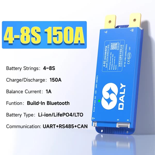 DalyBMS Batteristyringssystem, Indbygget Bluetooth, 150A til 300A Opladningskapacitet,4-8S 150A BMS CAN