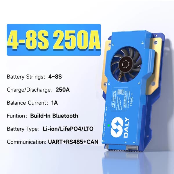 DalyBMS Batteristyringssystem, Indbygget Bluetooth, 150A til 300A Opladningskapacitet,4-8S 250A BMS CAN
