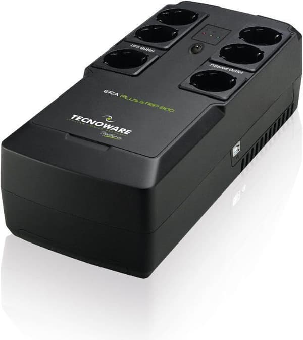 Tecnoware ERA PLUS STRIP 800 UPS - 6 Schuko-utgångar - Autonomi upp till 20 min/PC eller 60 min/modemrouter - Effekt 800 VA