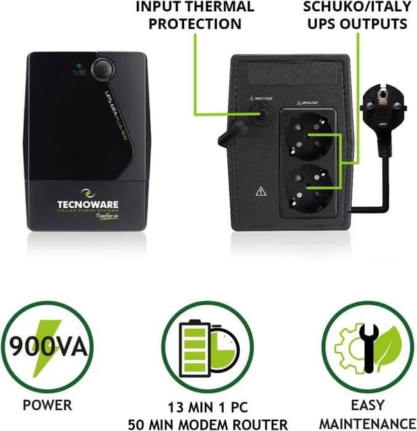 Inverter - Tecnoware - ERA PLUS 900 - 900VA - Överspänningsskydd - Autonomi 10 min