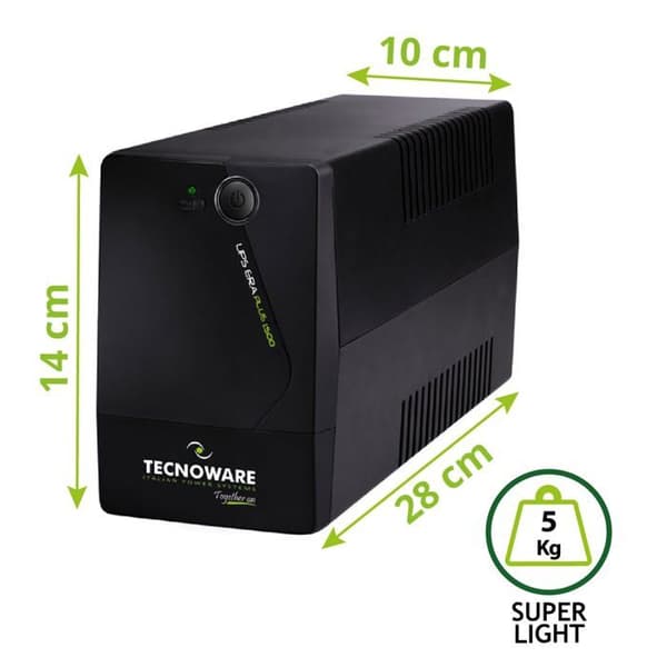 Tecnoware UPS ERA PLUS 1500, 1500VA UPS, Skydd mot strömavbrott för PC, Modem, Videoövervakning