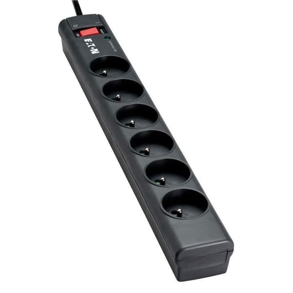 Eldosa/Överspänningsskydd - EATON Protection Strip 6 Tel FR - PS6TF - 6 franska uttag + 1 RJ telefonuttag - Svart