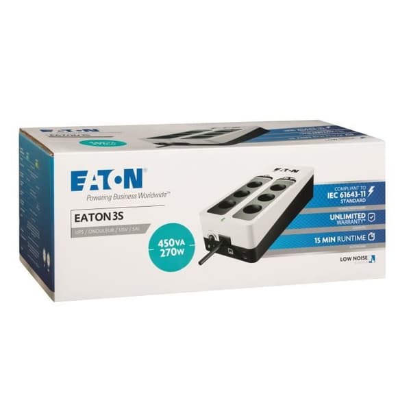 UPS/Fordelerskinne/Overspændingsbeskytter - EATON 3S 450 FR - Offline UPS - 3S450F - 450VA (6 FR-stik)