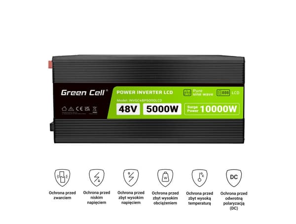 Green Cell PowerInverter LCD 48V 5000W/10000W inverter med display - ren sinusvåg