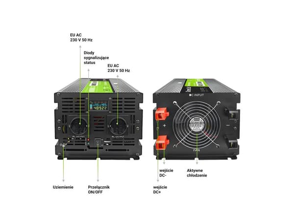 Green Cell PowerInverter LCD 48V 5000W/10000W inverter med display - ren sinusvåg