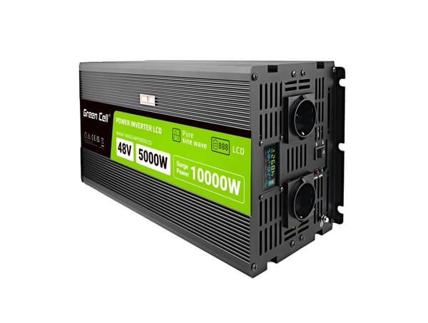 Green Cell PowerInverter LCD 48V 5000W/10000W inverter med display - ren sinusbølge Sort