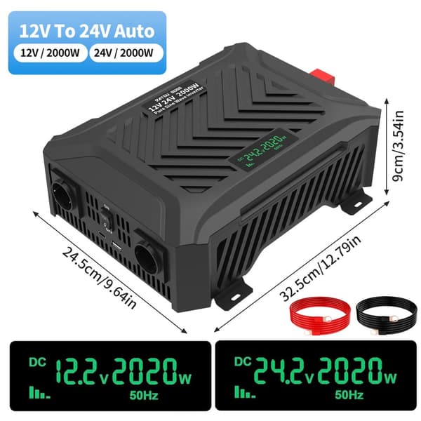 DATOUBOSS Puhdas Sinimuotoinen Invertteri, 1200W - 3000W Teho, 12V/24V Automaattinen Vaihto,TY-PSWE2000W-A