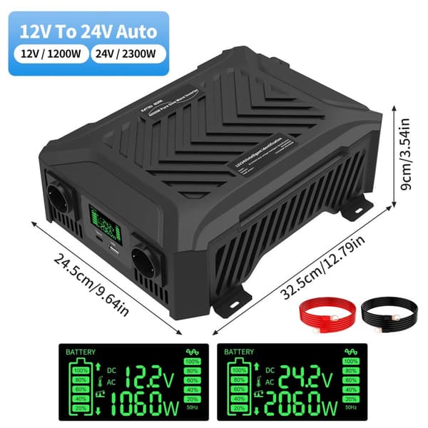 DATOUBOSS Puhdas Sinimuotoinen Invertteri, 1200W - 3000W Teho, 12V/24V Automaattinen Vaihto,TY-PSW4000W-A