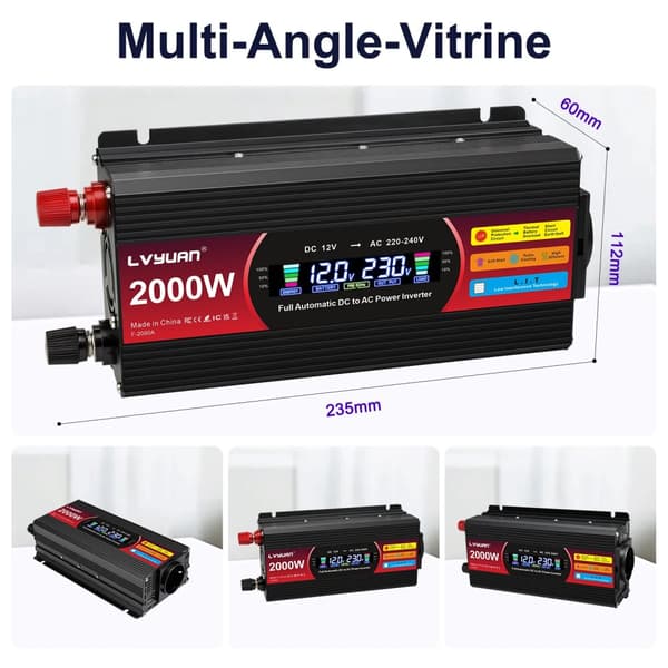 Auton virtamuunnin, DC 12V - AC 220V,2000W-12V-220V-Musta