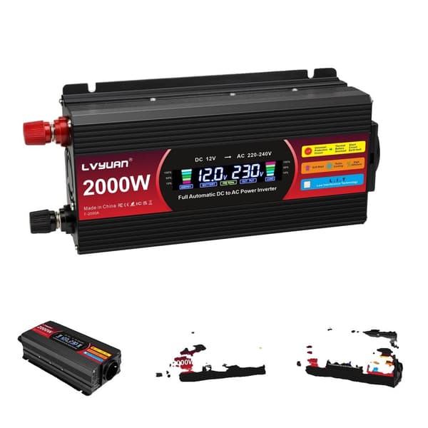 Auton virtamuunnin, DC 12V - AC 220V,2000W-12V-220V-Musta