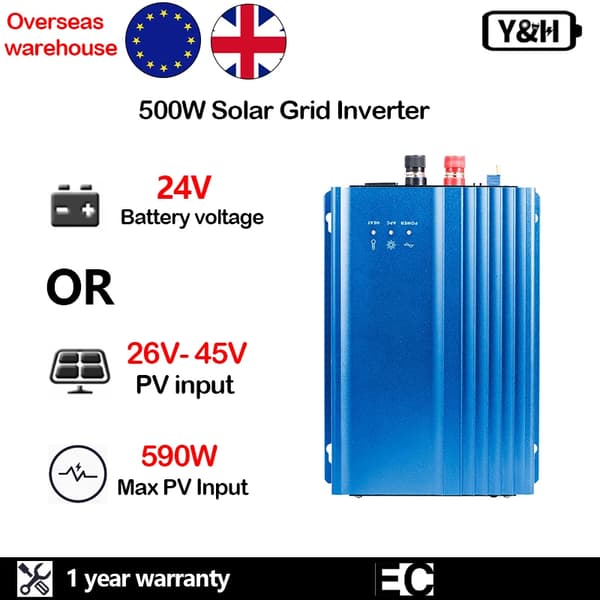 Solcelleinverter, effektiv energikonvertering, høj outputkapacitet,500W-24V, 180V-280VAC