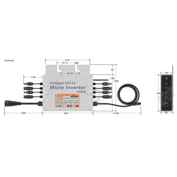 Solcelle Nettilslutningsomformer, 1400W Udgangseffekt, MPPT Funktionalitet,DC 18-50V, AC80-280V, 1400W