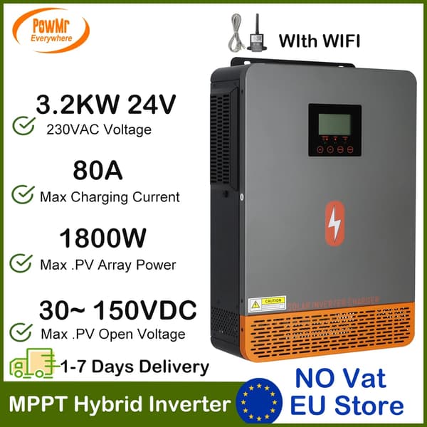 Aurinkosuuntaaja, 3.2 kW teho, 80A latausvirta,POW 3.2KW-WIFI
