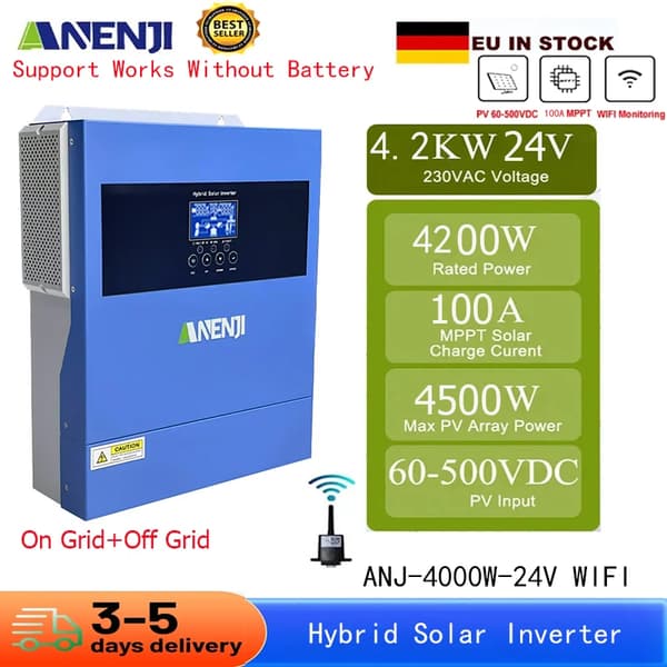 Hybrid Solar Inverter, 11000W Teho, Kaksois-PV Syöttö,ANJ-4000W-24V, 220-240V