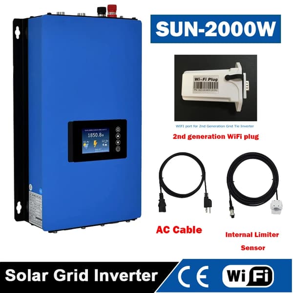Solcelleinverter, Effektiv energistyring, Brugervenlig LCD-skærm,AC190-260V, med Wi-Fi, DC 45-90V