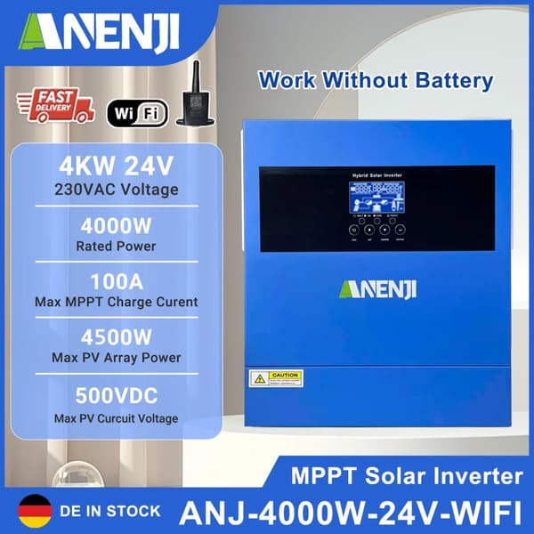 Solomvandlare, 2000W / 4000W Nominell Effekt, Ren Sinusvåg Utgång,4000W-24V Med WIFI